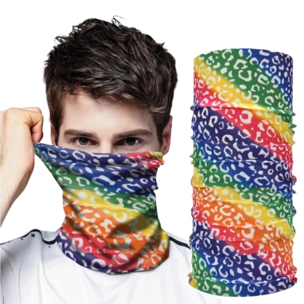 Rainbow Leopard Print Neck Gaiter Bandana Headband Buff Face Mask Headwear